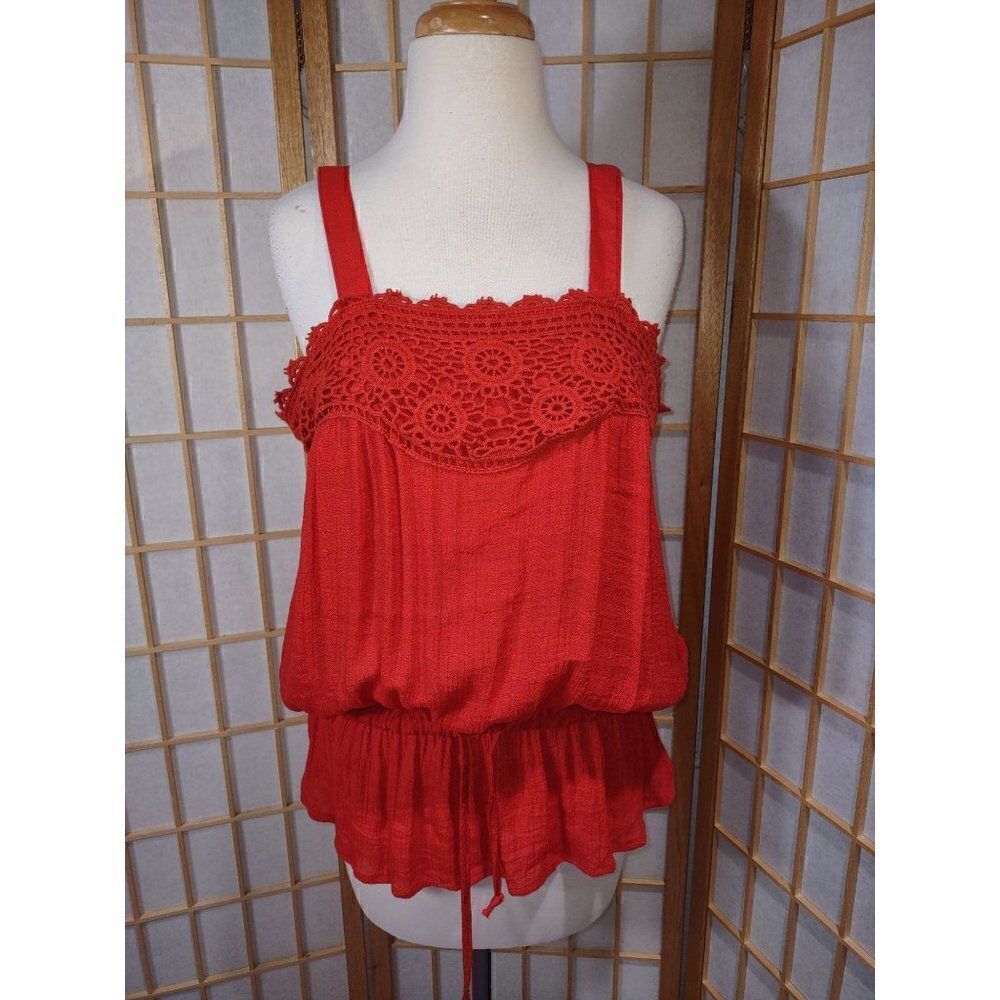 Simply Irresistible Lg Boho Coral Lace Peplum Blouse Cold Shoulder Top